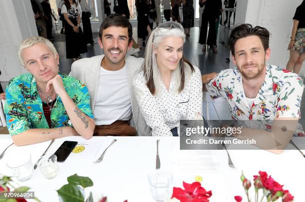 Gary Armstrong, Teo van den Broeke, Catherine Hayward and Charlie Teasdale attend the Kent & Curwen presentation during London Fashion Week Men's...