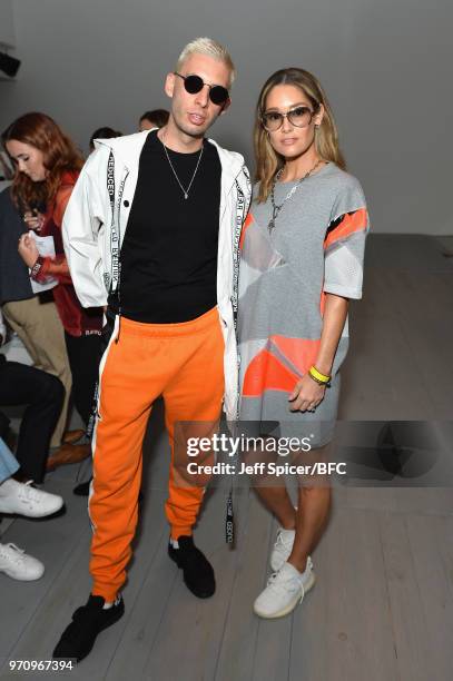 Example and Erin McNaught attend the Christopher Raeburn show during London Fashion Week Men's June 2018 at the BFC Show Space on June 10, 2018 in...