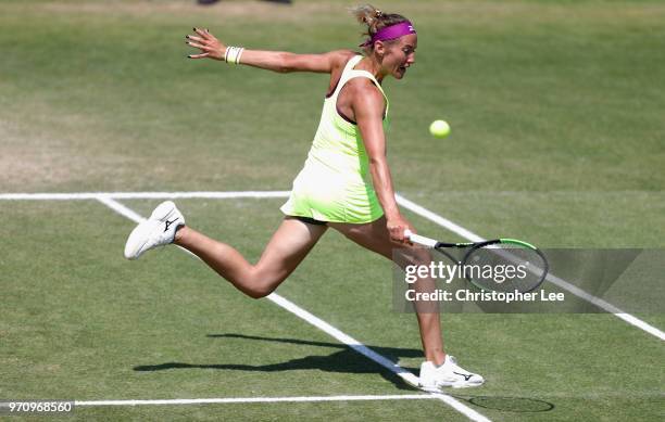 Conny Perrin of Switzerland in action against Alison Riske of USA during their Womens Final match on Day 09 of the Fuzion 100 Surbition Trophy on...