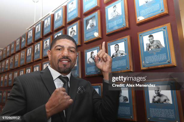 Inductee Winky Wright poses at his plaque prior to the International Boxing Hall of Fame for the Weekend of Champions induction events on June 10,...