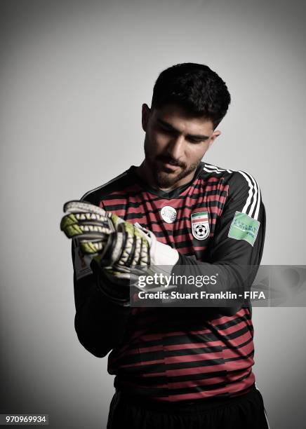Amir Abedzadeh of Iran poses for a picture during the official FIFA World Cup 2018 portrait session at on June 9, 2018 in Moscow, Russia.