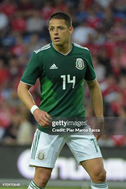 Javier Hernandez of Mexico looks on during International Friendly match between Denmark v Mexico at Brondby Stadion on June 9, 2018 in Brondby,...