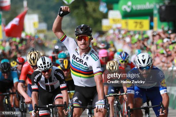 Arrival / Peter Sagan of Slovakia and Team Bora - Hansgrohe / Celebration / Fernando Gaviria of Colombia and Team Quick-Step Floors / Nathan Haas of...