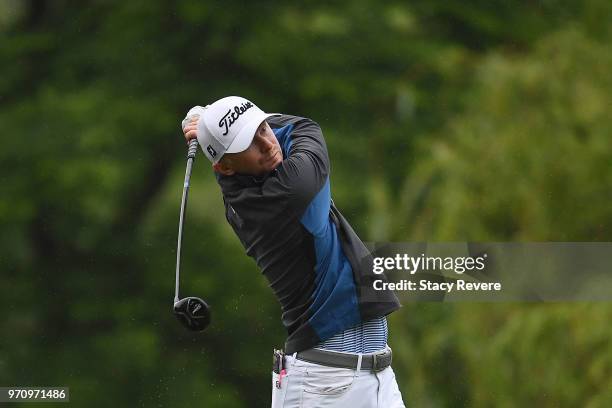 Anders Albertson hits his tee shot on the third hole during the final round of the Rust-Oleum Championship at the Ivanhoe Clubon June 10, 2018 in...