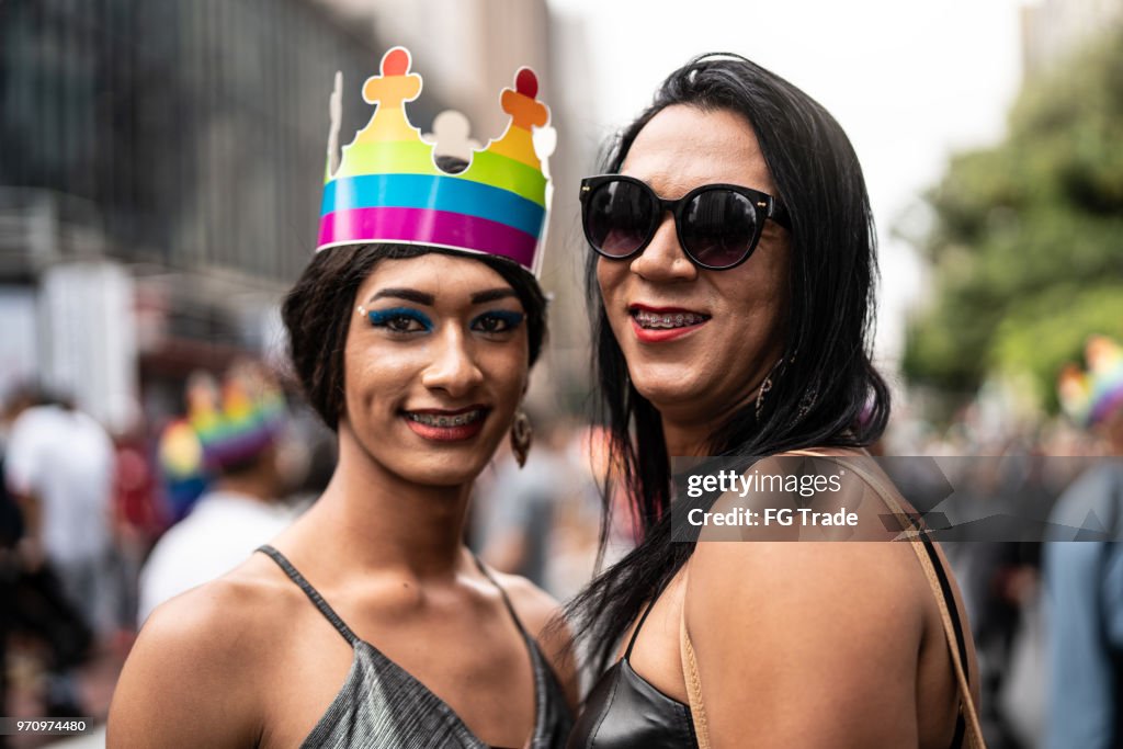 Portrait of Cross Dressing Friends in Gay Pride Parade