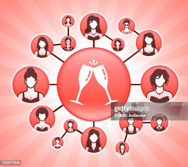 cling glasses women's rights pink vector background - networking event drinks stock illustrations