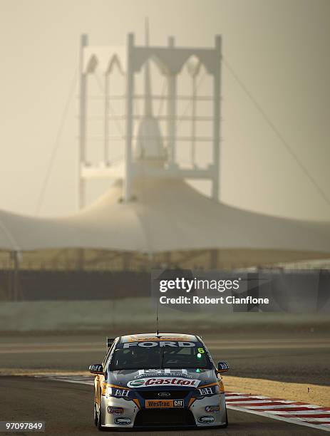 Mark Winterbottom drives the Ford Performance Racing Ford during race one for round two of the V8 Supercar Championship Series at Bahrain...