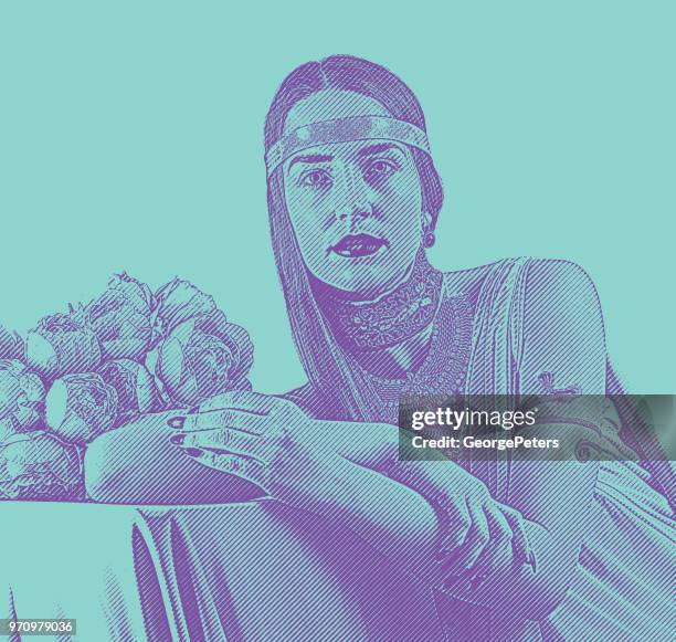 bridesmaid and bouquet of peonies - bib necklace stock illustrations