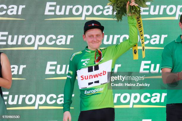 Podium / Sam Oomen of The Netherlands and Team Sunweb Green Best Young Jersey / Celebration / during the 82nd Tour of Switzerland 2018, Stage 2 a...