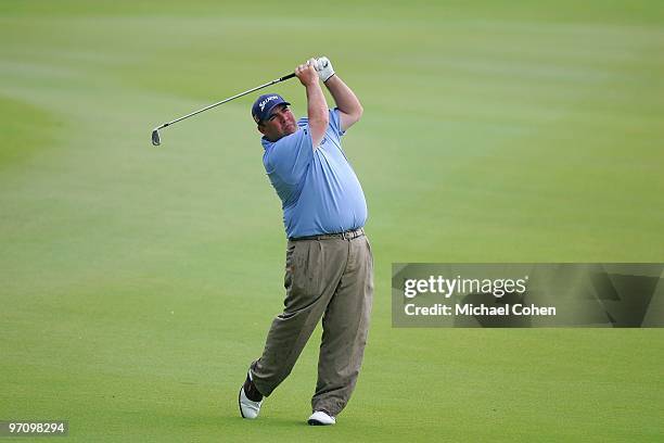 Kevin Stadler hits a shot during the final round of the Mayakoba Golf Classic at El Camaleon Golf Club held on February 21, 2010 in Riviera Maya,...