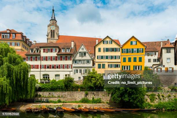 view over old town and neckar river in tübingen - baden baden stock pictures, royalty-free photos & images
