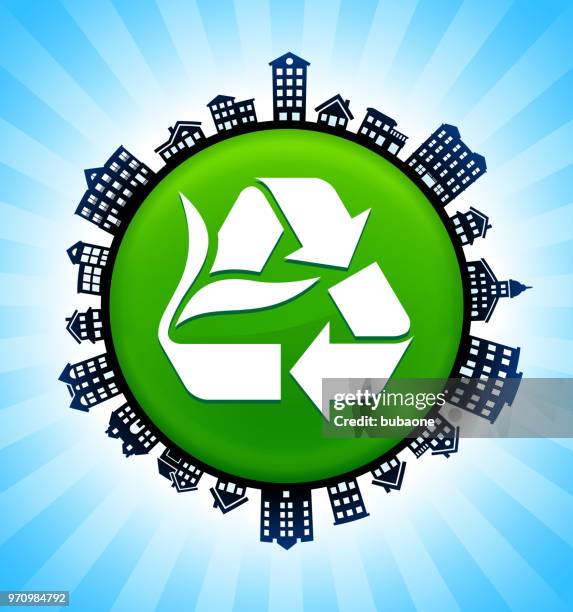 recycling sign on rural cityscape skyline background - new construction stock illustrations