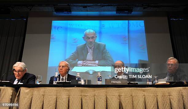 Pascal Lamy, director general of the World Trade Organization , speaks via the internet from Geneva, Switzerland on "How to Enhance Global Economic...