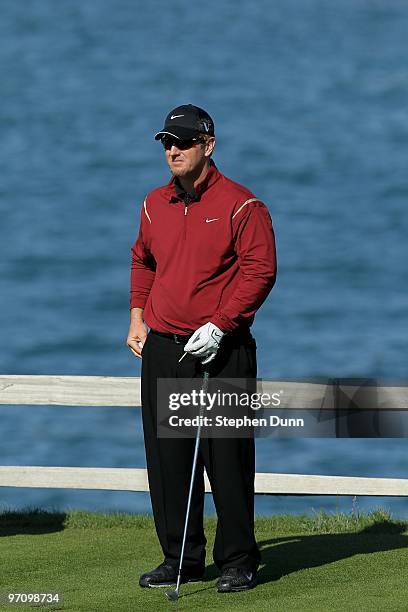 David Duval waits to hit his tee shot on the seventh hole during the final round of the AT&T Pebble Beach National Pro-Am at Pebble Beach Golf Links...