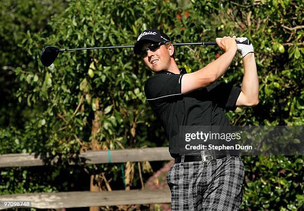 Bryce Molder hits his tee shot on the 16th hole during the final round of the AT&T Pebble Beach National Pro-Am at Pebble Beach Golf Links on...