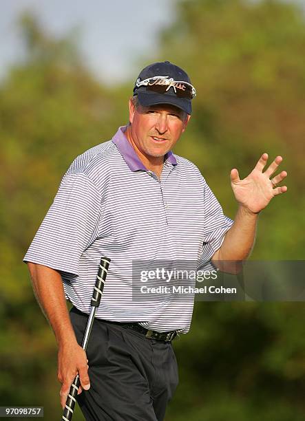 Hayes waves during the third round of the Mayakoba Golf Classic at El Camaleon Golf Club held on February 20, 2010 in Riviera Maya, Mexico.