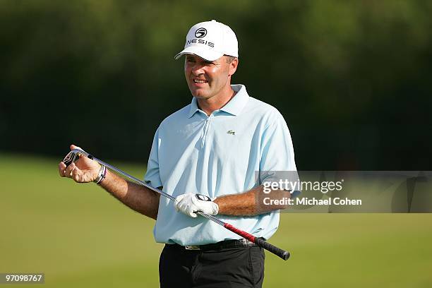 Thomas Levet of France looks on during the third round of the Mayakoba Golf Classic at El Camaleon Golf Club held on February 20, 2010 in Riviera...