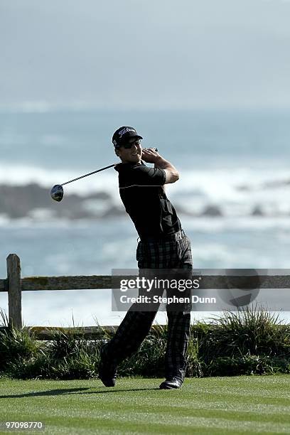 Bryce Molder hits his tee shot on the 18th hole during the final round of the AT&T Pebble Beach National Pro-Am at Pebble Beach Golf Links on...