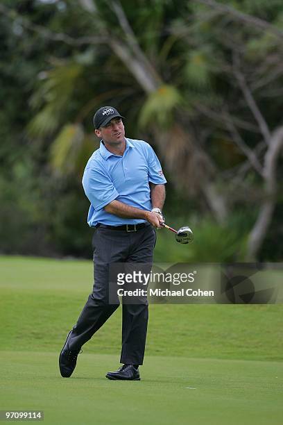 Chris Smith watches his shot during the second round of the Mayakoba Golf Classic at El Camaleon Golf Club held on February 19, 2010 in Riviera Maya,...