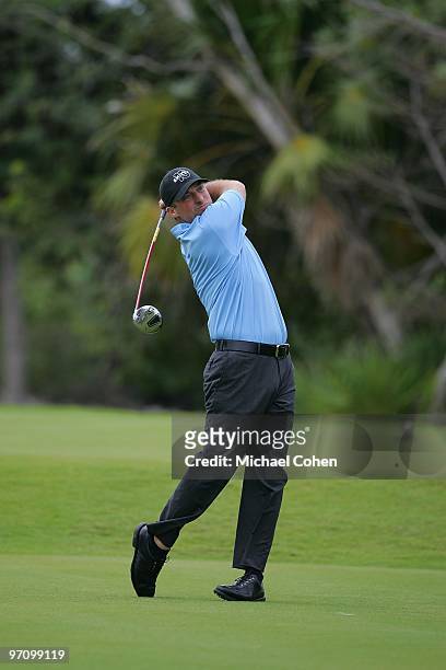 Chris Smith hits a shot during the second round of the Mayakoba Golf Classic at El Camaleon Golf Club held on February 19, 2010 in Riviera Maya,...