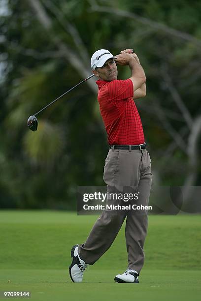 Tom Byrum hits a shot during the second round of the Mayakoba Golf Classic at El Camaleon Golf Club held on February 19, 2010 in Riviera Maya, Mexico.