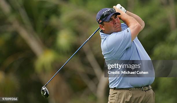 Kevin Stadler hits a shot during the final round of the Mayakoba Golf Classic at El Camaleon Golf Club held on February 21, 2010 in Riviera Maya,...