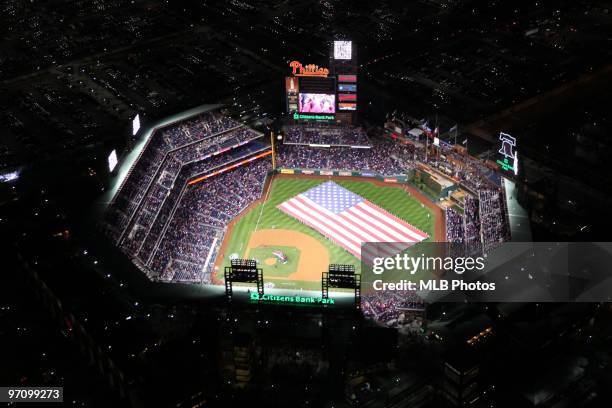 An aerial view before the Philadelphia Phillies and the Los Angeles Dodgers in Game Three of the NLCS during the 2009 MLB Playoffs at Citizens Bank...