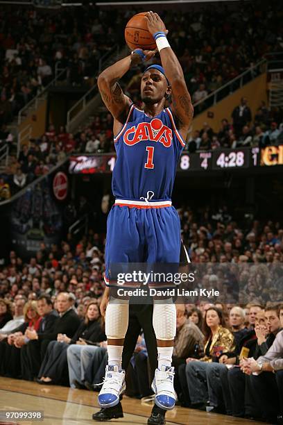 Daniel Gibson of the Cleveland Cavaliers takes a jump shot against the Oklahoma City Thunder during the game on January 23, 2010 at The Quicken Loans...