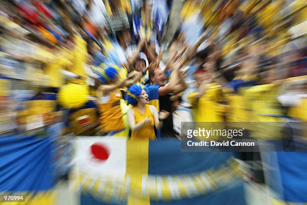 Sweden fans during the Argentina v Sweden, Group F, World Cup Group Stage match played at the Miyagi Stadium, Miyagi, Japan on June 12, 2002. The...