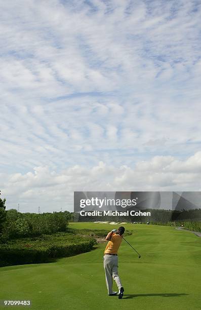 Cameron Becman hits a shot during the third round of the Mayakoba Golf Classic at El Camaleon Golf Club held on February 20, 2010 in Riviera Maya,...