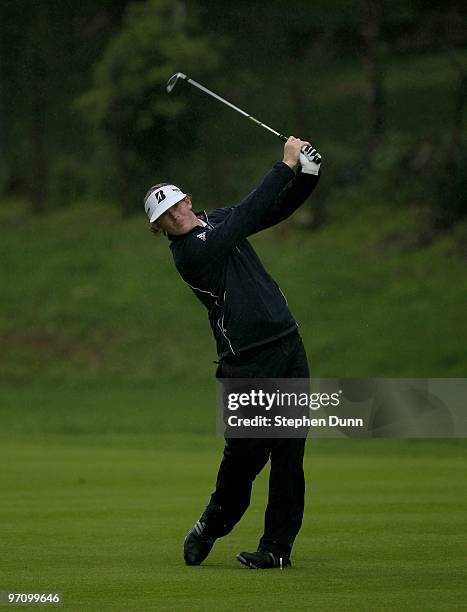 Brandt Snedeker hits his second shot on the 12th hole during the second round of the Northern Trust Open at Riveria Country Club on February 5, 2010...