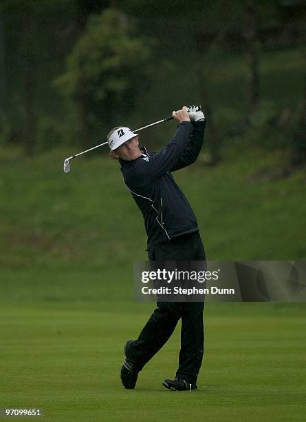 Brandt Snedeker hits his second shot on the 12th hole during the second round of the Northern Trust Open at Riveria Country Club on February 5, 2010...