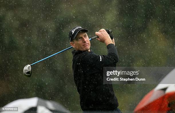 Jim Furyk hits his tee shot on the second hole during the second round of the Northern Trust Open at Riviera Country Club on February 5, 2010 in...