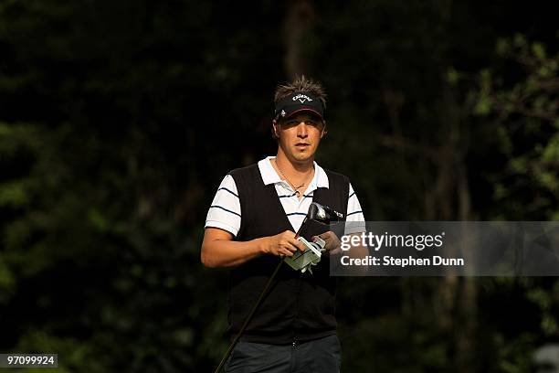 Fredrik Jacobson of Sweden after he hits his tee shot on the 12th hole during the first round of the Northern Trust Open at Riveria Country Club on...