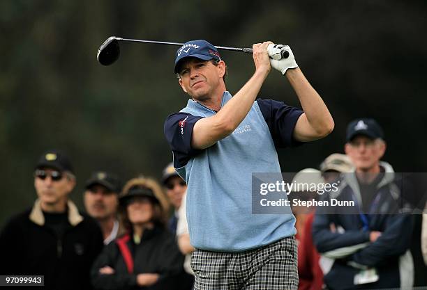 Lee Janzen hits his tee shot on the ninth hole during the first round of the Northern Trust Open at Riveria Country Club on February 4, 2010 in...