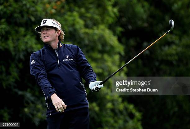 Brandt Snedeker hits his tee shot on the fourth hole during the third round of the Northern Trust Open at Riviera Country Club on February 6, 2010 in...