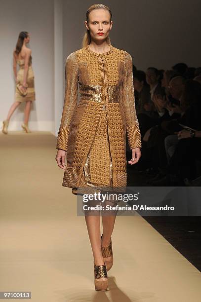 Model Natasha Poly walks the runway during the Gianfranco Ferre Milan Fashion Week Autumn/Winter 2010 show on February 26, 2010 in Milan, Italy.