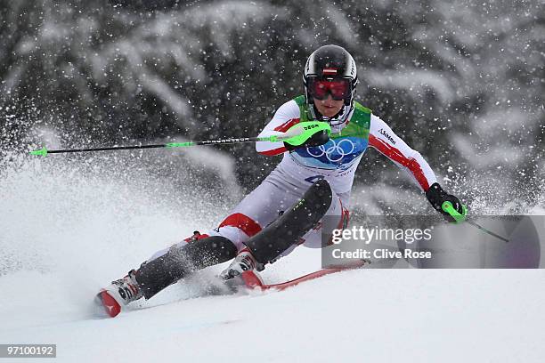 Kathrin Zettel of Austria competes during the Ladies Slalom first run on day 15 of the Vancouver 2010 Winter Olympics at Whistler Creekside on...