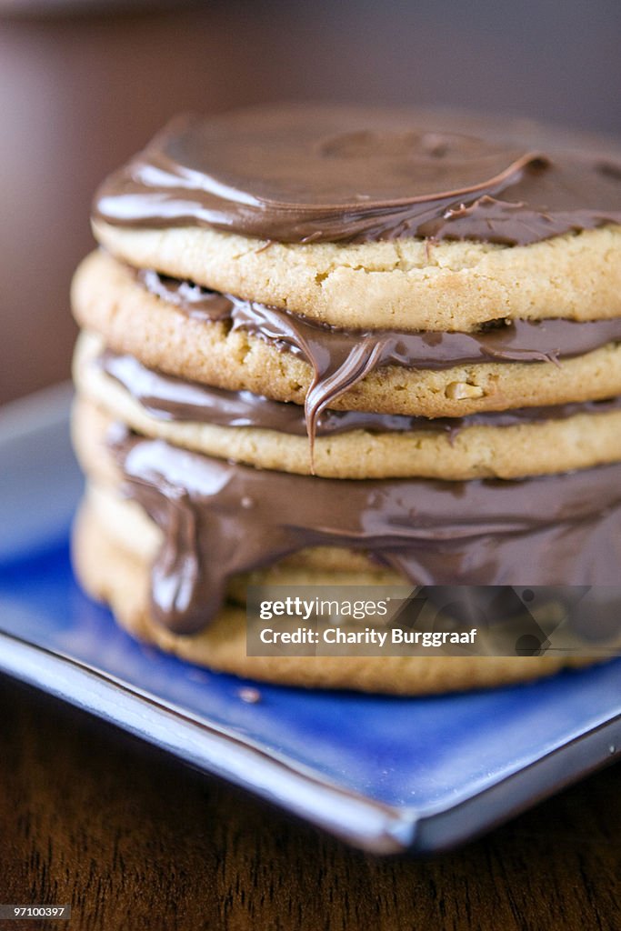 Nutella and peanut butter cookie stack