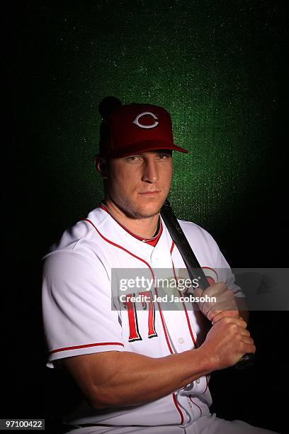 Laynce Nix of the Cincinnati Reds poses during media photo day on February 24, 2010 at the Cincinnati Reds Player Development Complex in Goodyear,...