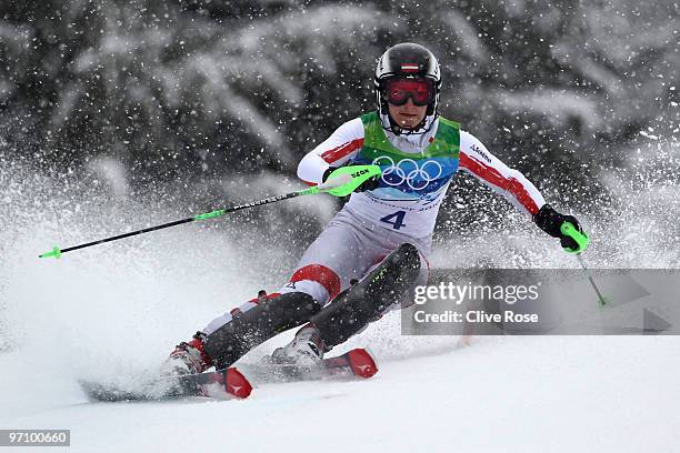 Kathrin Zettel of Austria competes during the Ladies Slalom first run on day 15 of the Vancouver 2010 Winter Olympics at Whistler Creekside on...