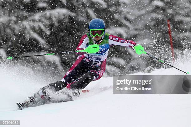 Veronika Zuzulova of Slovakia competes during the Ladies Slalom first run on day 15 of the Vancouver 2010 Winter Olympics at Whistler Creekside on...