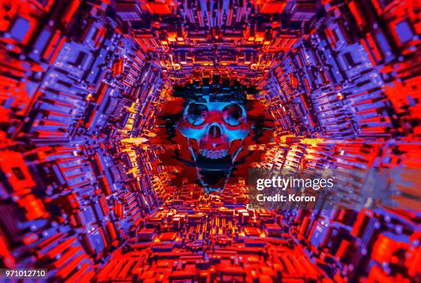 skull glitch evil artificial intelligence - malvagità foto e immagini stock