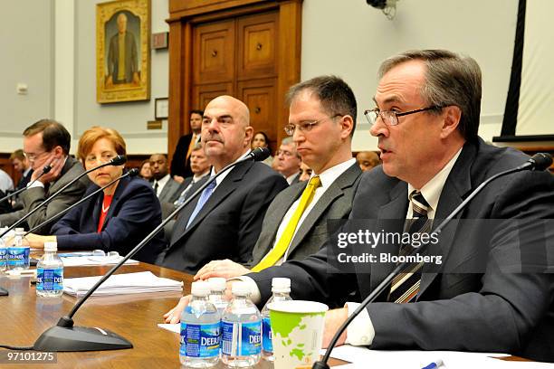 Wes Smith, president of E&E Manufacturing in Plymouth, Michigan, right, testifies before a joint hearing of the U.S. House Committees on Financial...