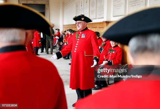 Chelsea Pensioners prepare to take part in the annual Founder's Day Parade at the Royal Hospital Chelsea on June 7, 2018 in London, England....