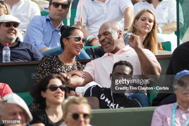 June 7. French Open Tennis Tournament - Day Twelve. Mike Tyson reacts while watching Sloane Stephens of the United States in action against Madison...