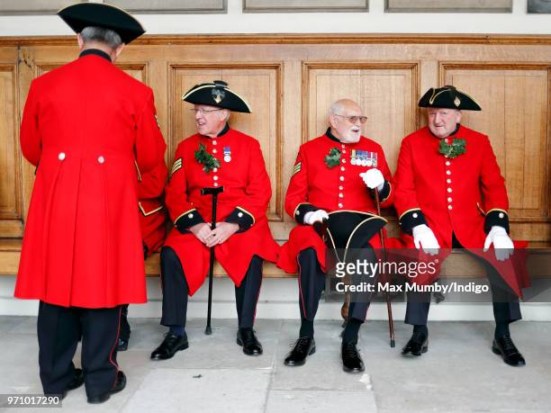 Chelsea Pensioners prepare to take part in the annual Founder's Day Parade at the Royal Hospital Chelsea on June 7, 2018 in London, England....