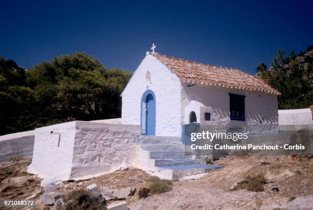 St Georges chapel in the inlet of Bisty on the island of Hydra on July 25, 2014.