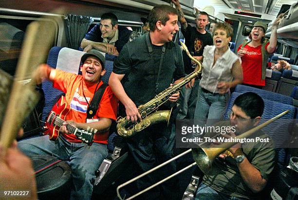 Train Photos by Michael Williamson NEG 9/14/06 -- MUSIC TRAIN TAKES DANCERS AND MUSICIANS FROM NEW ORLEANS TO D.C. FOR CONCERT: Members of Grupo...