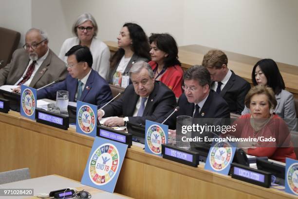 Secretary-General Antonio Guterres and Miroslav Lajcak, President of the seventy-second session of the General Assembly at the United Nations in New...